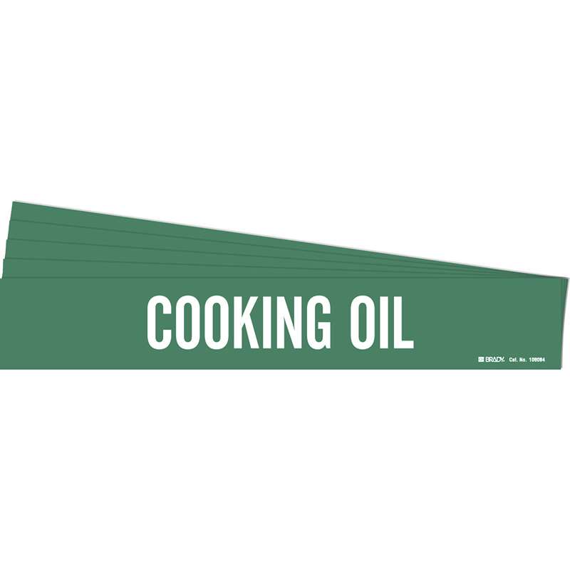 COOKING OIL Pipe Marker Style 1 White on Green 1 per Card, 5 PK